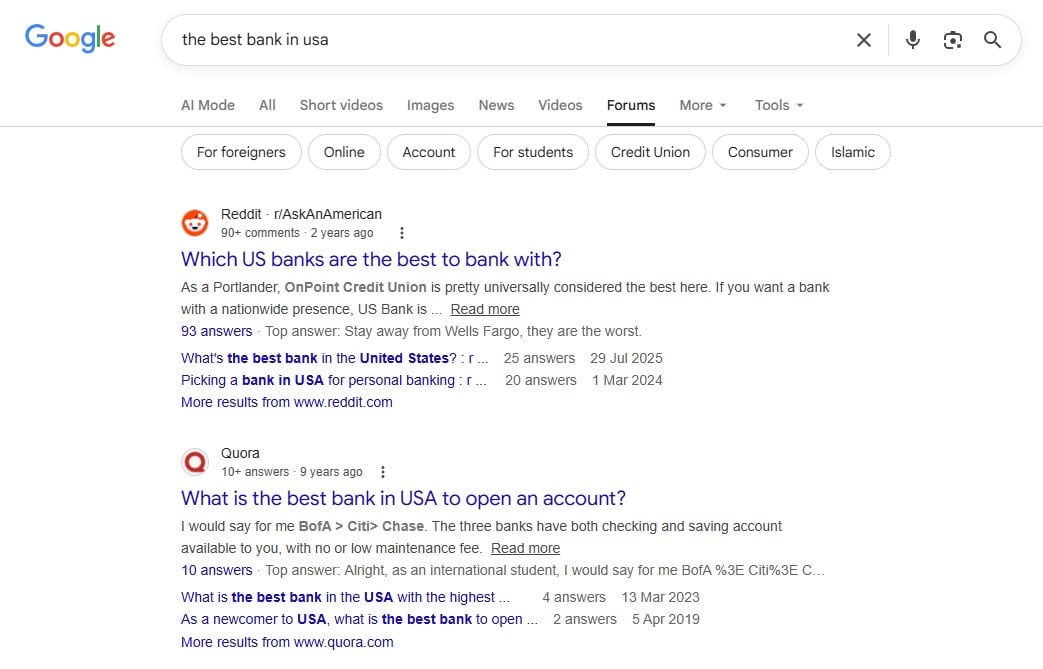 forums about banks example