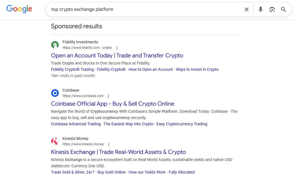 paid ads in Google example