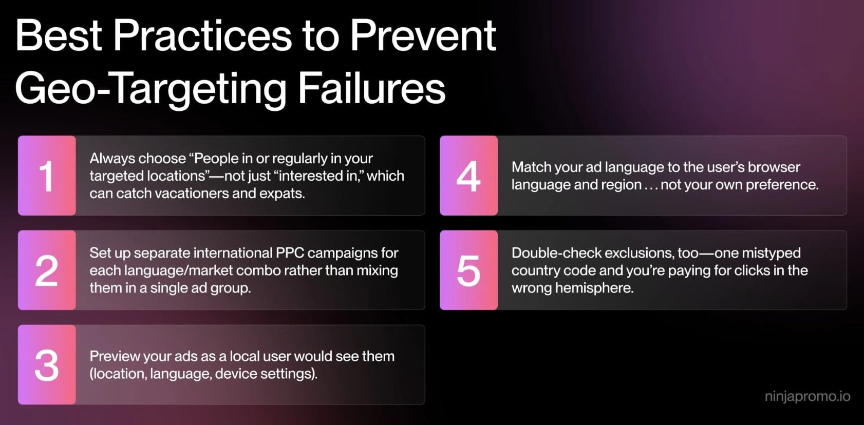 Practices to prevent geo-targeting failures