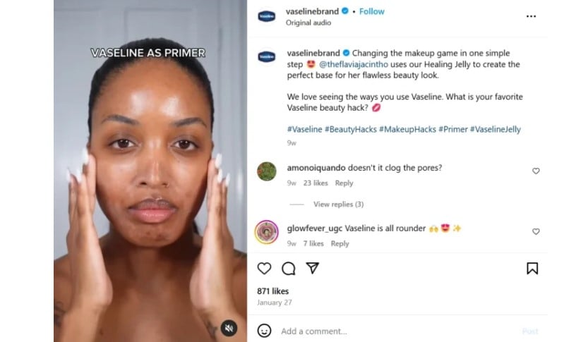 B2C influencer profile example