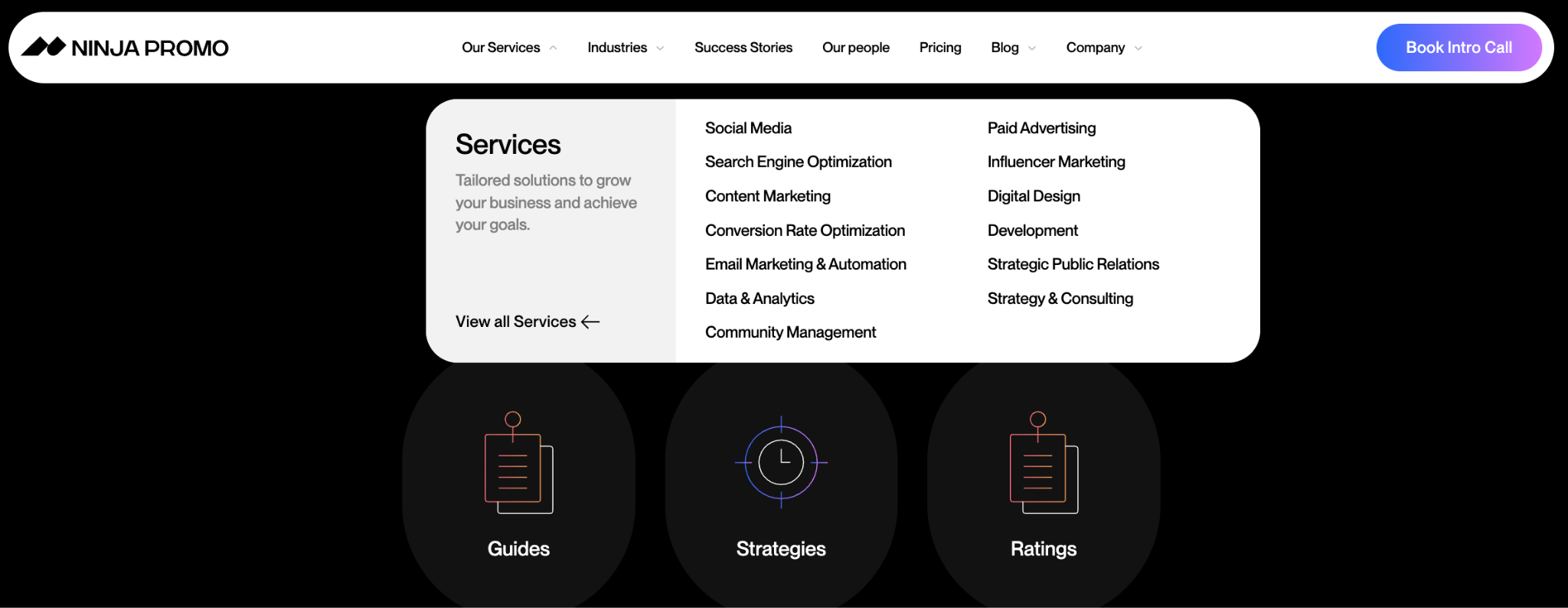 Ninja Promo: Full List of Digital Marketing Services in Navigation Menu